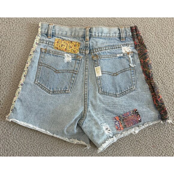 Vintage Beverly Hills Denim Shorts High Waist Patchwork Boho Festival - Picture 12 of 13